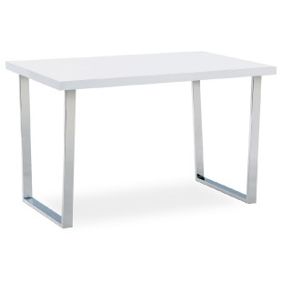 Jídelní stůl 120x75 cm, MDF deska, bílý vysoký lesk, chromovaná podnož AT-2077 WT